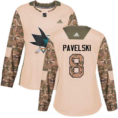 Adidas Sharks #8 Joe Pavelski Camo Authentic Veterans Day Women's Stitched NHL Jersey